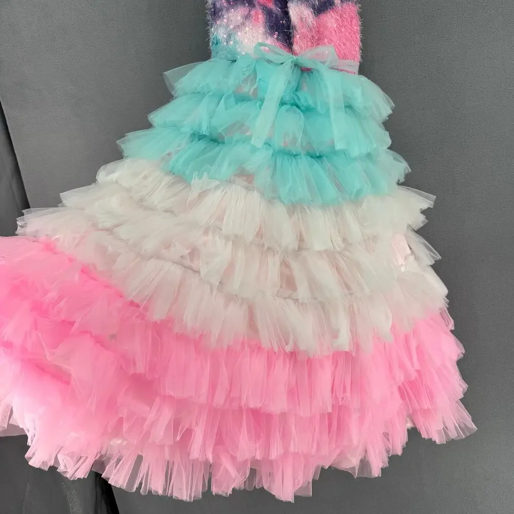 Veera Girls Pastel Rainbow Tutu Gown Maxi Dress 26‎ Made in India Party Fancy